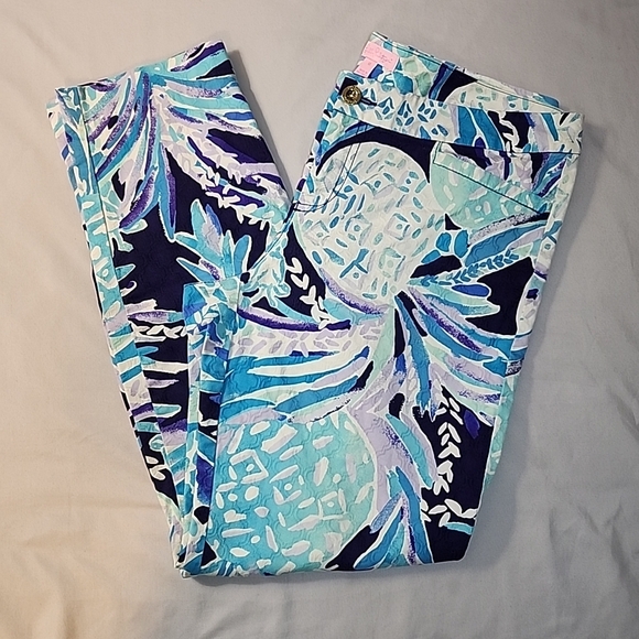 Womens Lilly Pulitzer Kelly Skinny Ankle Pant Pineapple Blue Size 10 - Picture 1 of 10